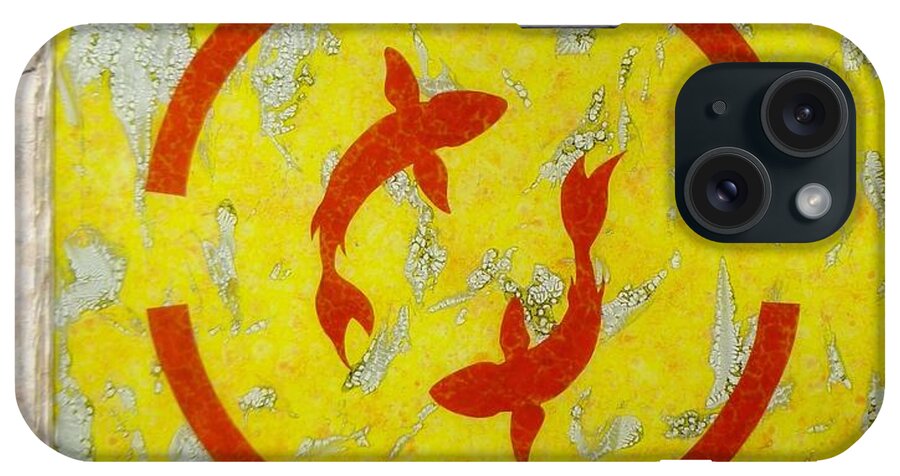 Yellow iPhone Case featuring the glass art The Fishes by Christopher Schranck