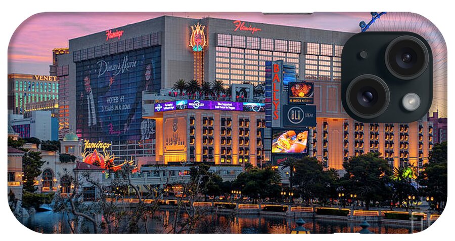 The Flamingo iPhone Case featuring the photograph The Flamingo Casino at Dawn 2 to 1 Ratio by Aloha Art