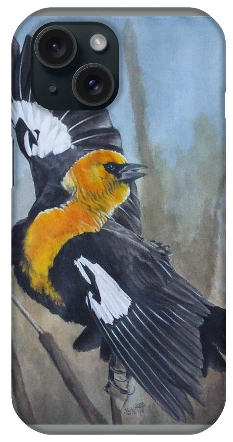 Yellow Headed Blackbird iPhone Case featuring the painting The Flirt by Barbara Keith