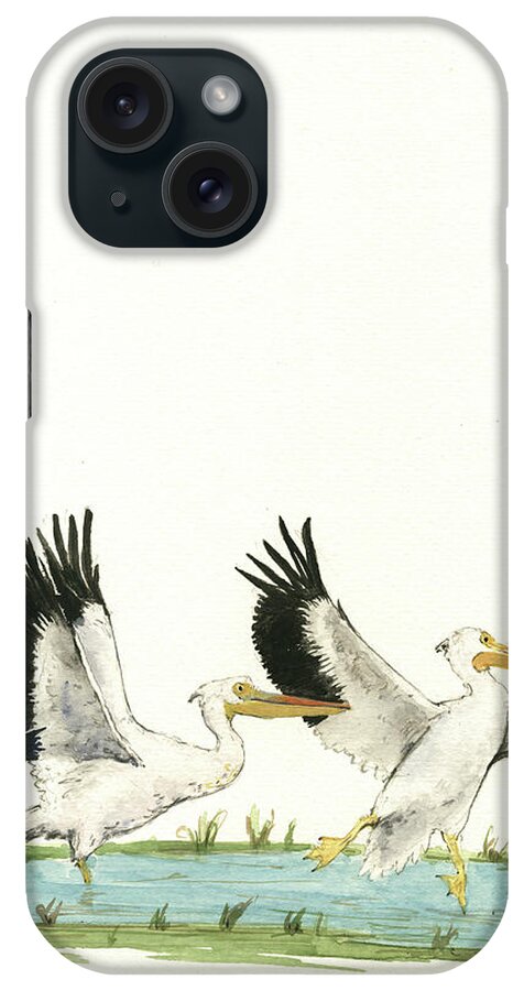 Pelican Art iPhone Case featuring the painting The Fox And The Pelicans by Juan Bosco