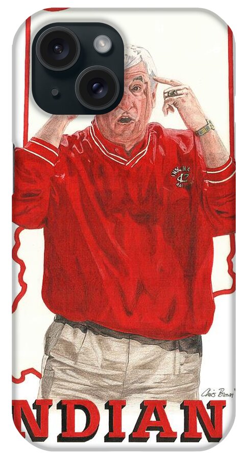 Indiana Hoosiers iPhone Case featuring the drawing The General Bob Knight by Chris Brown