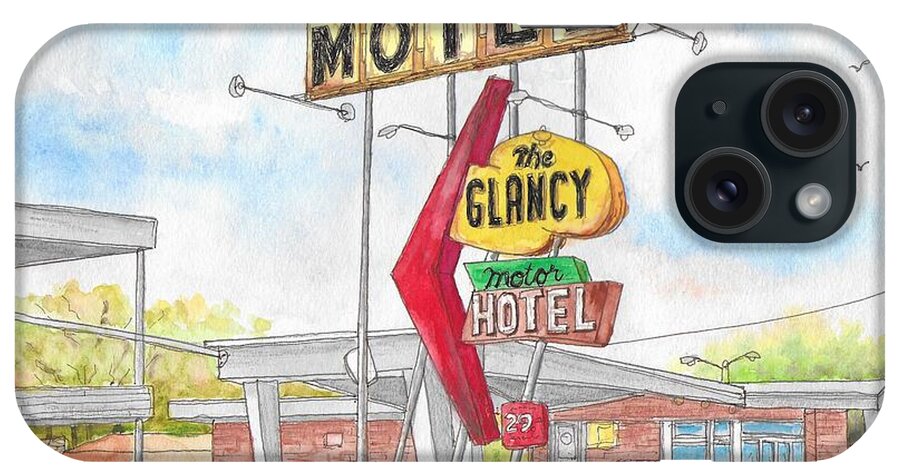 The Glancy Motor Hotel iPhone Case featuring the painting The Glancy Motor Hotel, Cinton, Oklahoma by Carlos G Groppa