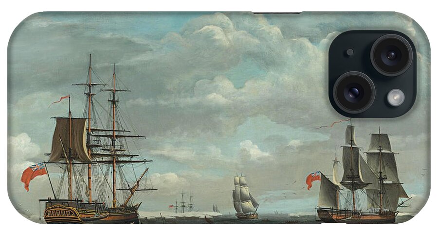 Robert Dodd iPhone Case featuring the painting The Greenland Whale Fishery by Robert Dodd