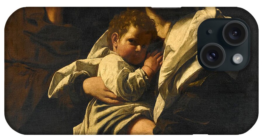 Bartolomeo Cavarozzi iPhone Case featuring the painting The Holy Family by Bartolomeo Cavarozzi