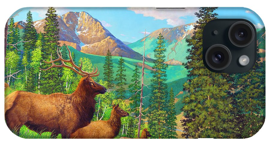 American Elk iPhone Case featuring the painting The Intruders by Howard Dubois