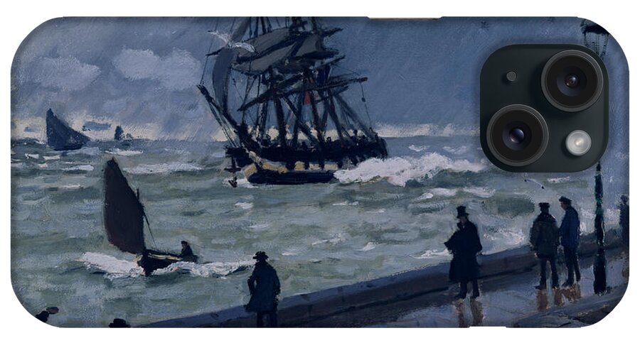 The Jetty At Le Havre iPhone Case featuring the painting The Jetty at Le Havre in Bad Weather by Claude Monet