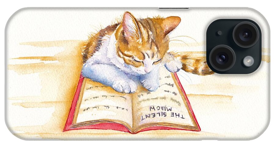 Cats iPhone Case featuring the painting Reading Kitten - The Lesson by Debra Hall