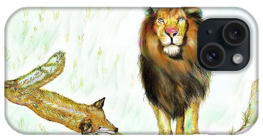 Lion iPhone Case featuring the painting The Lion and The Fox 2 - The True FriendShip by Sukalya Chearanantana