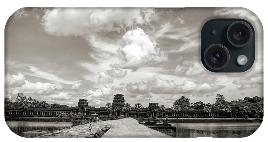 Angkor Wat iPhone Case featuring the photograph The Long Path to Angkor Wat Cambodia Sepia Tones by Chuck Kuhn