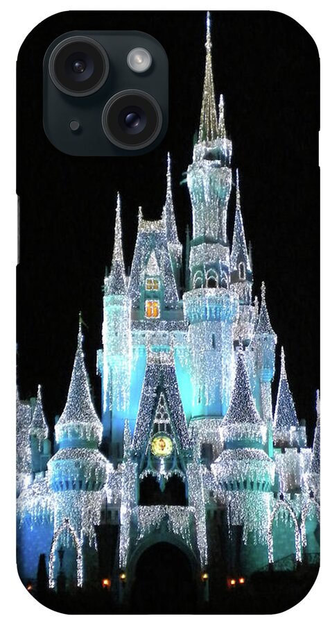 Magic Kingdom iPhone Case featuring the photograph The Magic Kingdom Castle in Frosty Light Blue Walt Disney World MP by Thomas Woolworth
