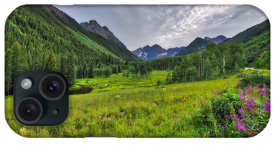 Maroon Bells iPhone Case featuring the photograph The Maroon Bells - Maroon Lake - Colorado by Photography By Sai