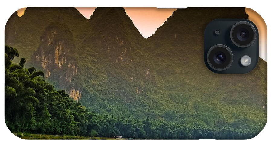 Sunset iPhone Case featuring the photograph The mountain can not stop the sunset-China Guilin scenery Lijiang River in Yangshuo by Artto Pan
