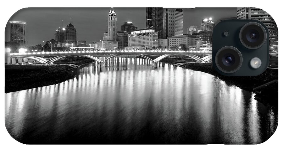 Columbus iPhone Case featuring the photograph The Night Lights of Columbus Ohio's Skyline Reflections by Gregory Ballos