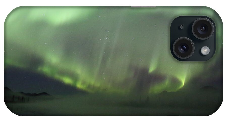 Northern Lights iPhone Case featuring the photograph The Northern Lights Over The Denali Highway's Twin Lakes by Steve Wolfe