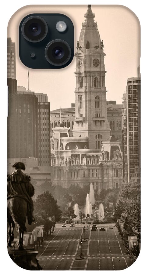 Benjamin Franklin Parkway iPhone Case featuring the photograph The Parkway in Sepia by Bill Cannon
