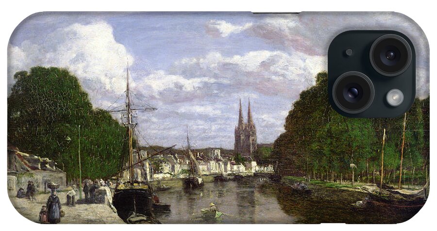 The iPhone Case featuring the painting The Port at Quimper by Eugene Louis Boudin