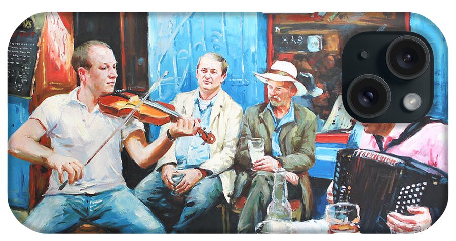 Streetscape iPhone Case featuring the painting The Quay Players by Conor McGuire