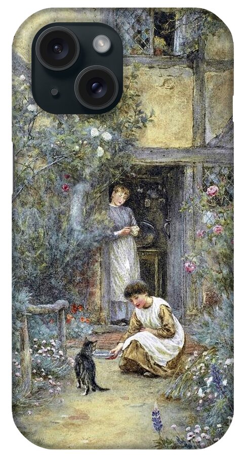 Helen Allingham - The Saucer Of Milk. Beautiful House iPhone Case featuring the painting The Saucer of Milk by Helen Allingham