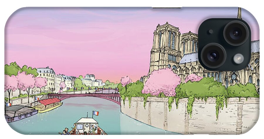Paris Hop iPhone Case featuring the digital art The Seine and Notre Dame by Renee Andriani