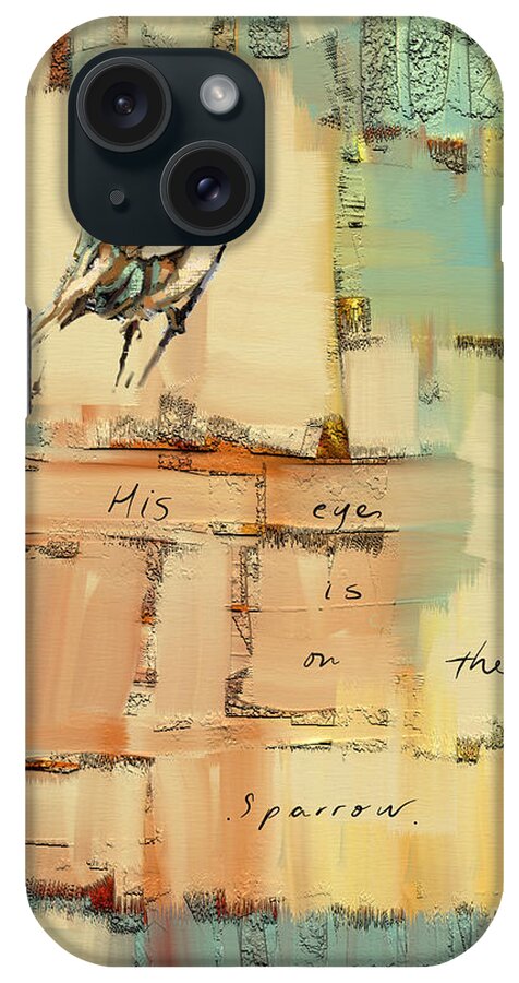 Bird iPhone Case featuring the mixed media The Sparrow by Carrie Joy Byrnes