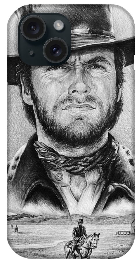  Clint Eastwood iPhone Case featuring the painting The Stranger bw 2 version by Andrew Read
