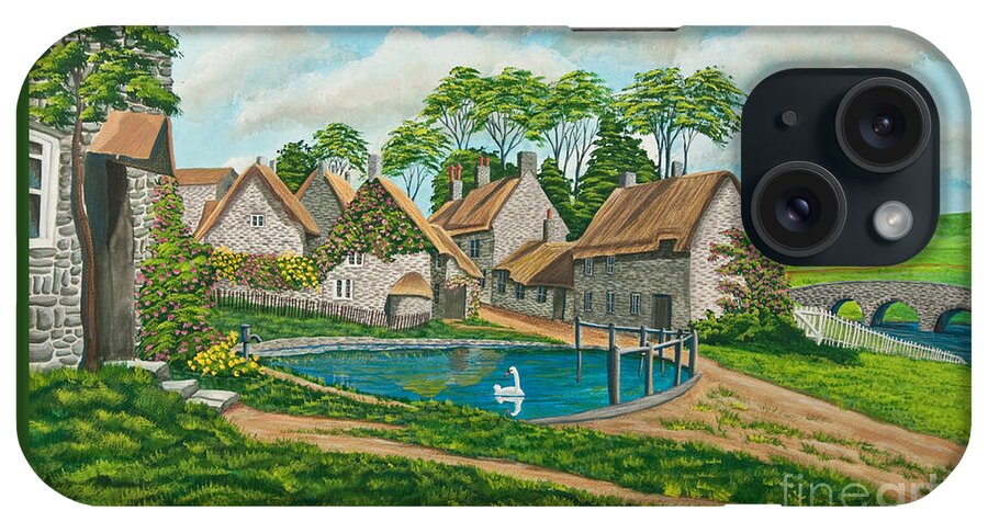 English Painting iPhone Case featuring the painting The Village Pond in Wroxton by Charlotte Blanchard