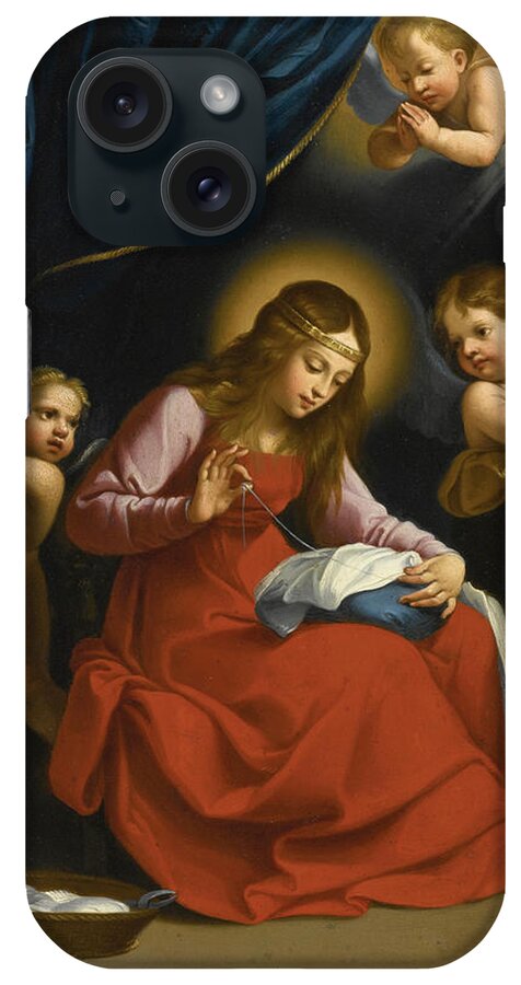 Studio Of Guido Reni iPhone Case featuring the painting The Virgin sewing by Studio of Guido Reni