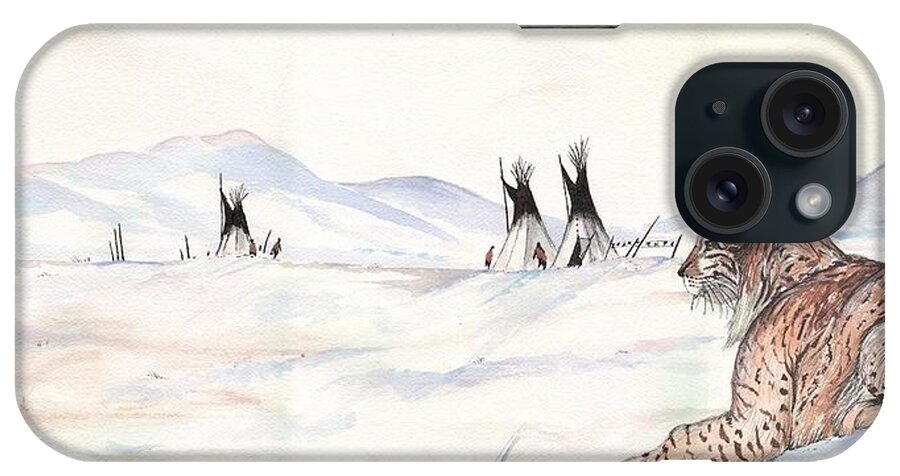 Lynx iPhone Case featuring the painting The watcher past tense by Darren Cannell