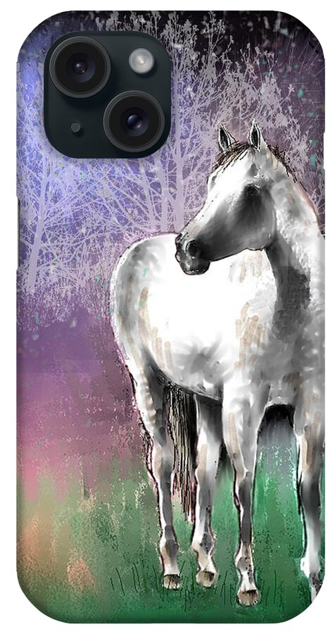 Horse iPhone Case featuring the digital art The White Horse by Arline Wagner