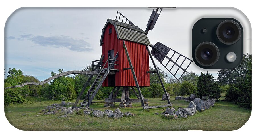 Sweden iPhone Case featuring the pyrography The windmill by Magnus Haellquist
