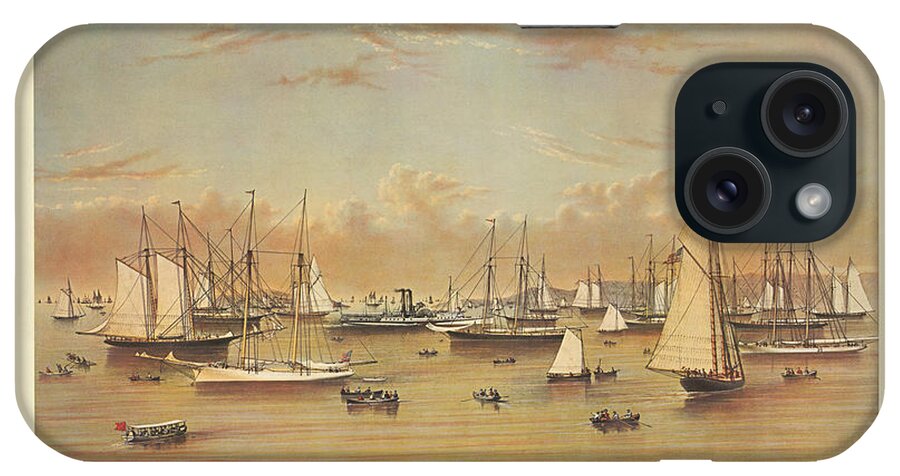 Currier And Ives iPhone Case featuring the painting The Yacht Squadron at Newport by Nautical Chartworks