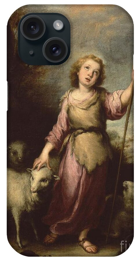 The Young Christ As The Good Shepherd Workshop Of Bartolom Esteban Murillo (spanish iPhone Case featuring the painting The Young Christ as the Good by MotionAge Designs