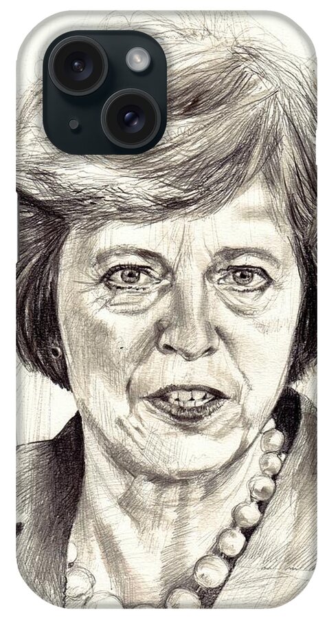 Theresa iPhone Case featuring the drawing Theresa May portrait by Suzann Sines