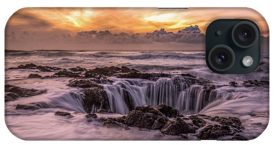 Cape Perpetua iPhone Case featuring the photograph Thor's Well by Bryan Xavier