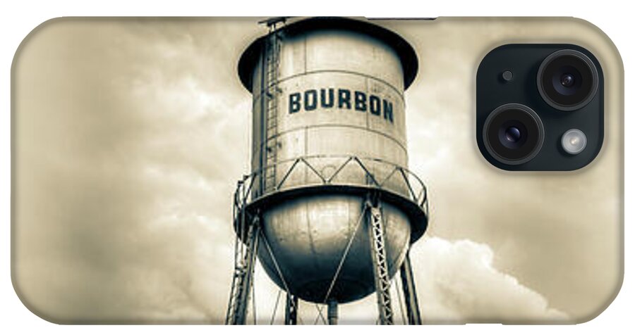 Bourbon iPhone Case featuring the photograph Three Bourbon Whiskey Towers Panorama - Sepia by Gregory Ballos