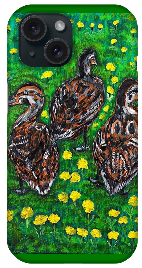 Bird iPhone Case featuring the painting Three Ducklings by Valerie Ornstein