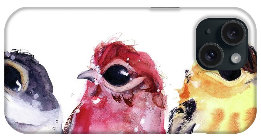 Chickadee iPhone Case featuring the painting Three Little Birds by Dawn Derman