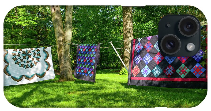 Amish iPhone Case featuring the photograph Three Quilts in the Breeze by Tana Reiff