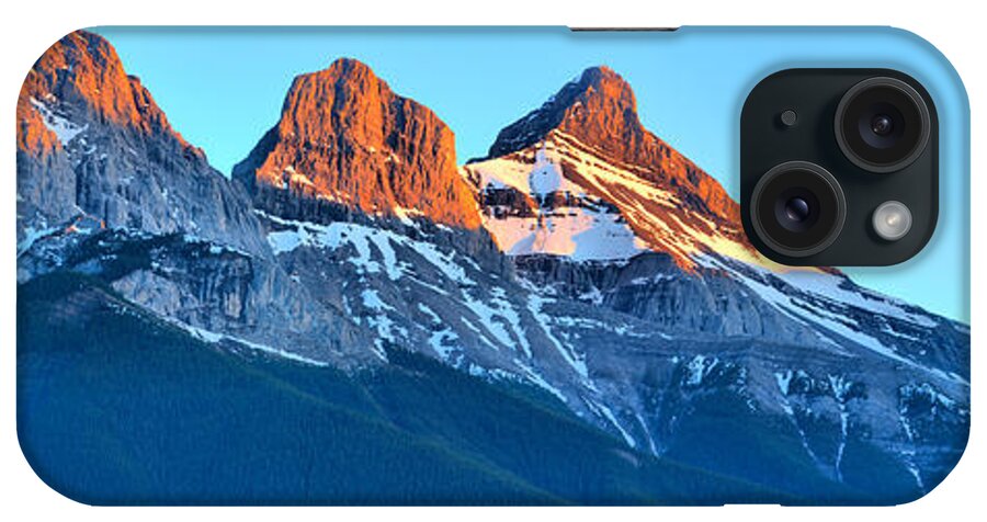 Three Sisters iPhone Case featuring the photograph Three Sisters Canmore Sunset Panorama by Adam Jewell
