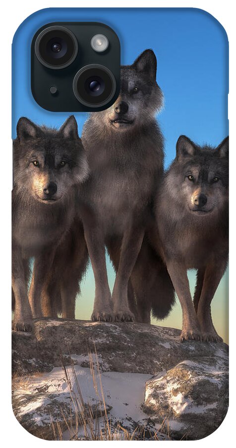 Staring Contest iPhone Case featuring the digital art Three Wolves Watching You by Daniel Eskridge