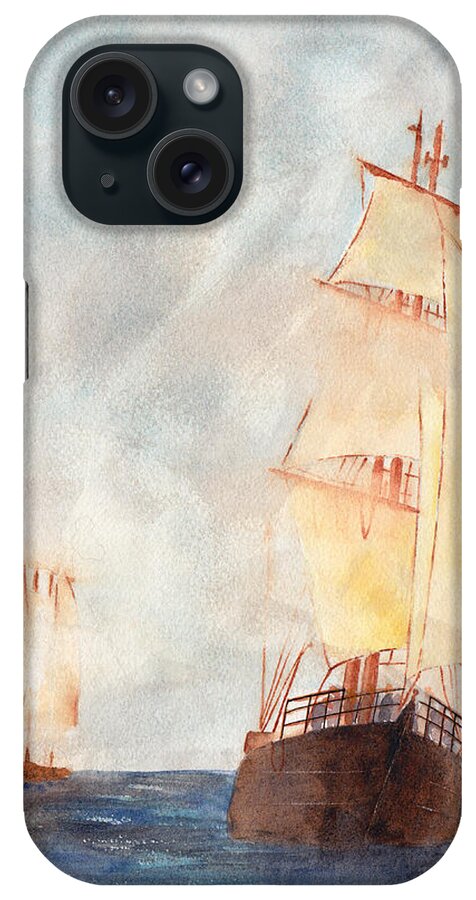 Ship iPhone Case featuring the painting Through the Fog by Ken Powers