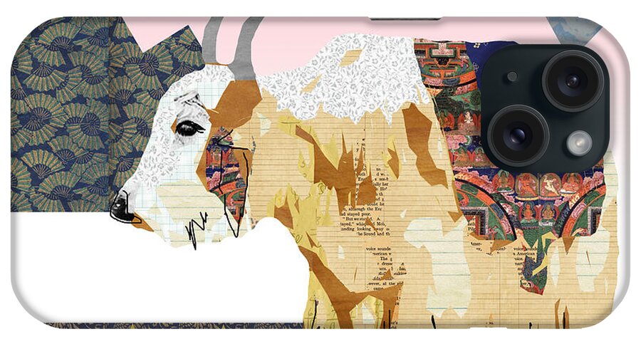 Tibet iPhone Case featuring the mixed media Tibet Yak Collage by Claudia Schoen