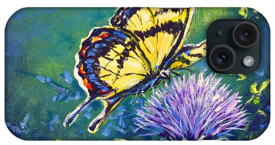 Butterfly Tiger Swallowtail Nature iPhone Case featuring the painting Tiger and Thistle 1 by Gail Butler
