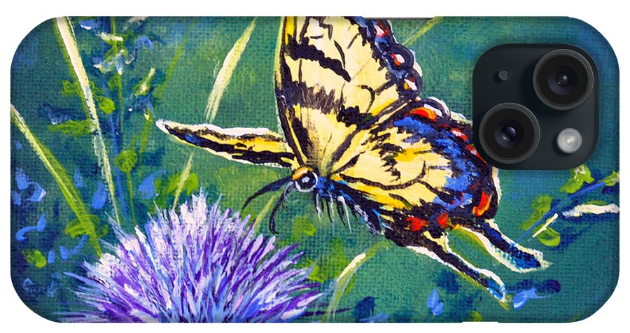 Butterfly Tiger Swallowtail Thistle Nature Garden iPhone Case featuring the painting Tiger and Thistle 2 by Gail Butler