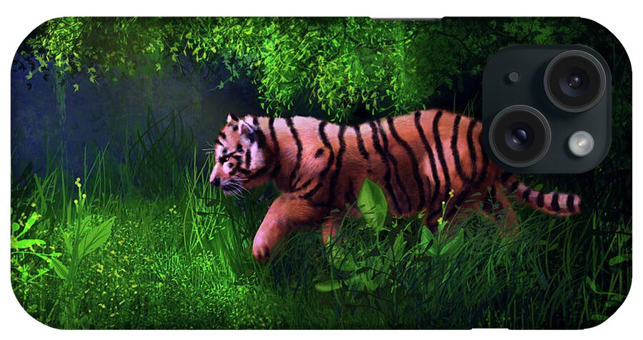 Tiger iPhone Case featuring the digital art Tiger Cub in Forest by Angela Murdock