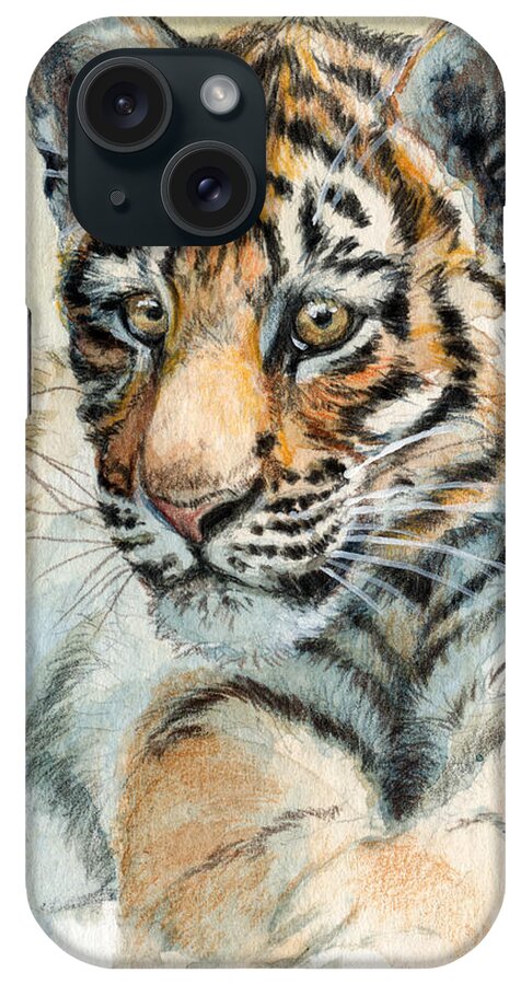 Tiger iPhone Case featuring the painting Tiger Cub portrait 865 by Svetlana Ledneva-Schukina
