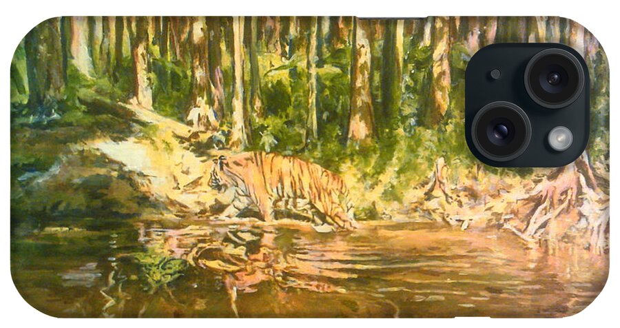 Tiger iPhone Case featuring the painting Tiger Lake by Rosanne Gartner