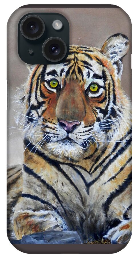 Tiger iPhone Case featuring the painting Tiger portrait by John Neeve
