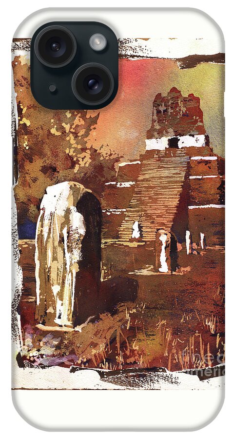 Archaeological Site iPhone Case featuring the painting Tikal Mayan ruins- Guatemala by Ryan Fox