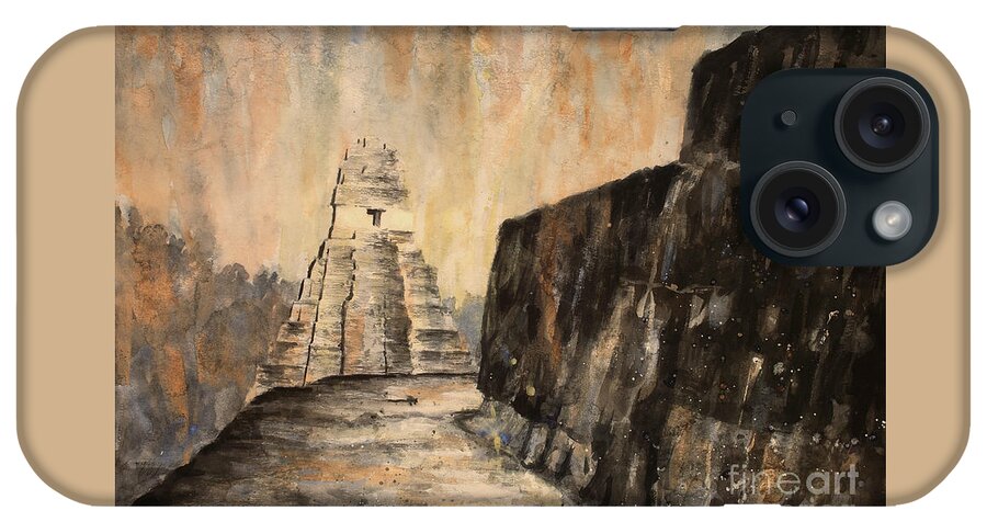 Archaeological Site iPhone Case featuring the painting Tikal Ruins- Guatemala by Ryan Fox